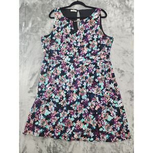 Maurices Dress‎ Womens XXL Multicolor Floral Neck Cutout Sleeveless Lined Preppy